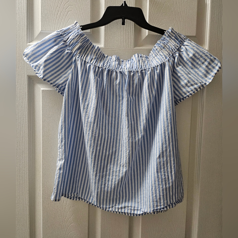 H&M Women's Blue & White Striped Off‎ the Shoulder Shirt Size 6